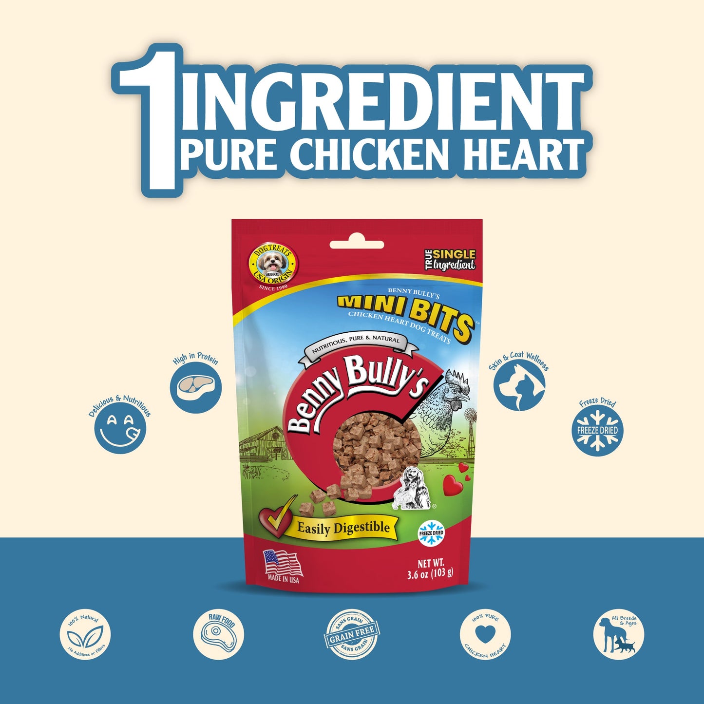Benny Bullys® Mini Bits - Chicken Heart | Dog Training Treats